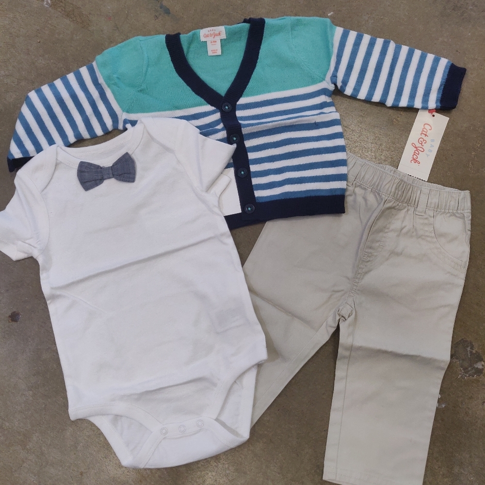 NWT Cat & Jack 3pc Set Sweater Bodysuit Pants 6-9m